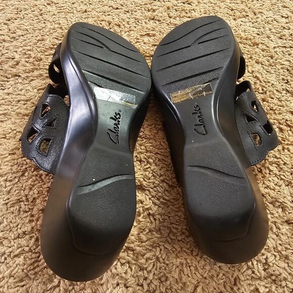 Clarks Bendables Wedge Sandals Womens 10M Black 37059 Comfort Slip On Slides - Picture 7 of 10